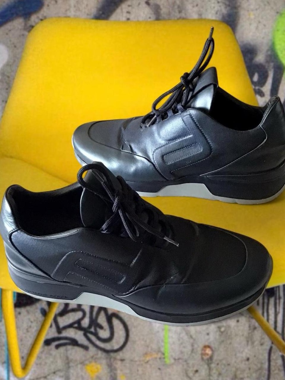 Porsche Design Blue  Leather Lace-Up Sneakers with Gray Soles